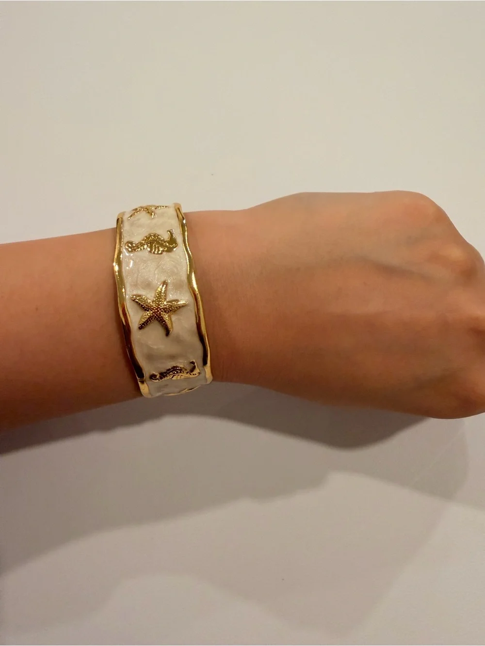 White and Gold Sea Motif Cuff Bracelet